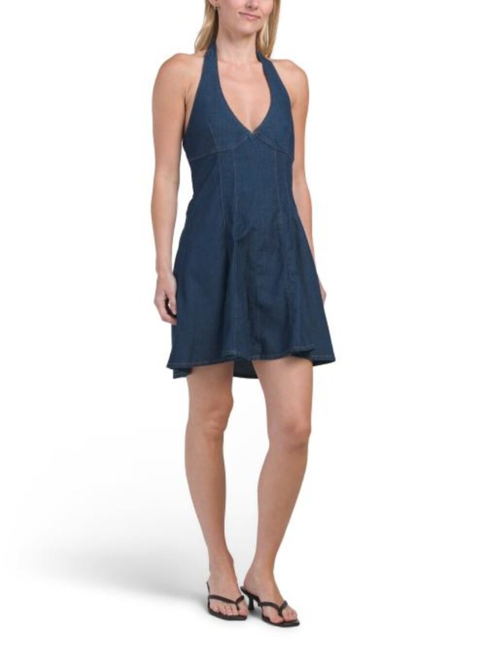 LONE STAR Pleated Skirt Denim Halter Mini Dress